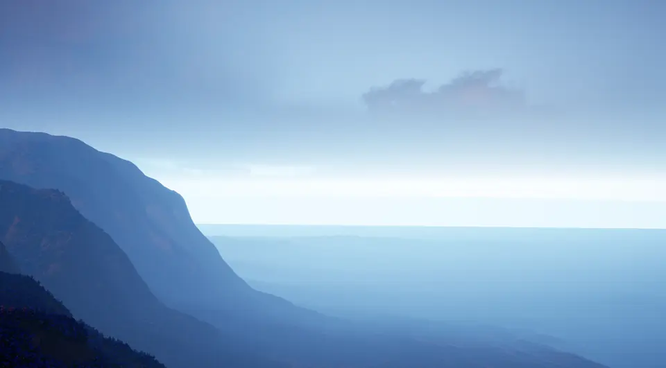 Haze so thick the horizon gave up trying.